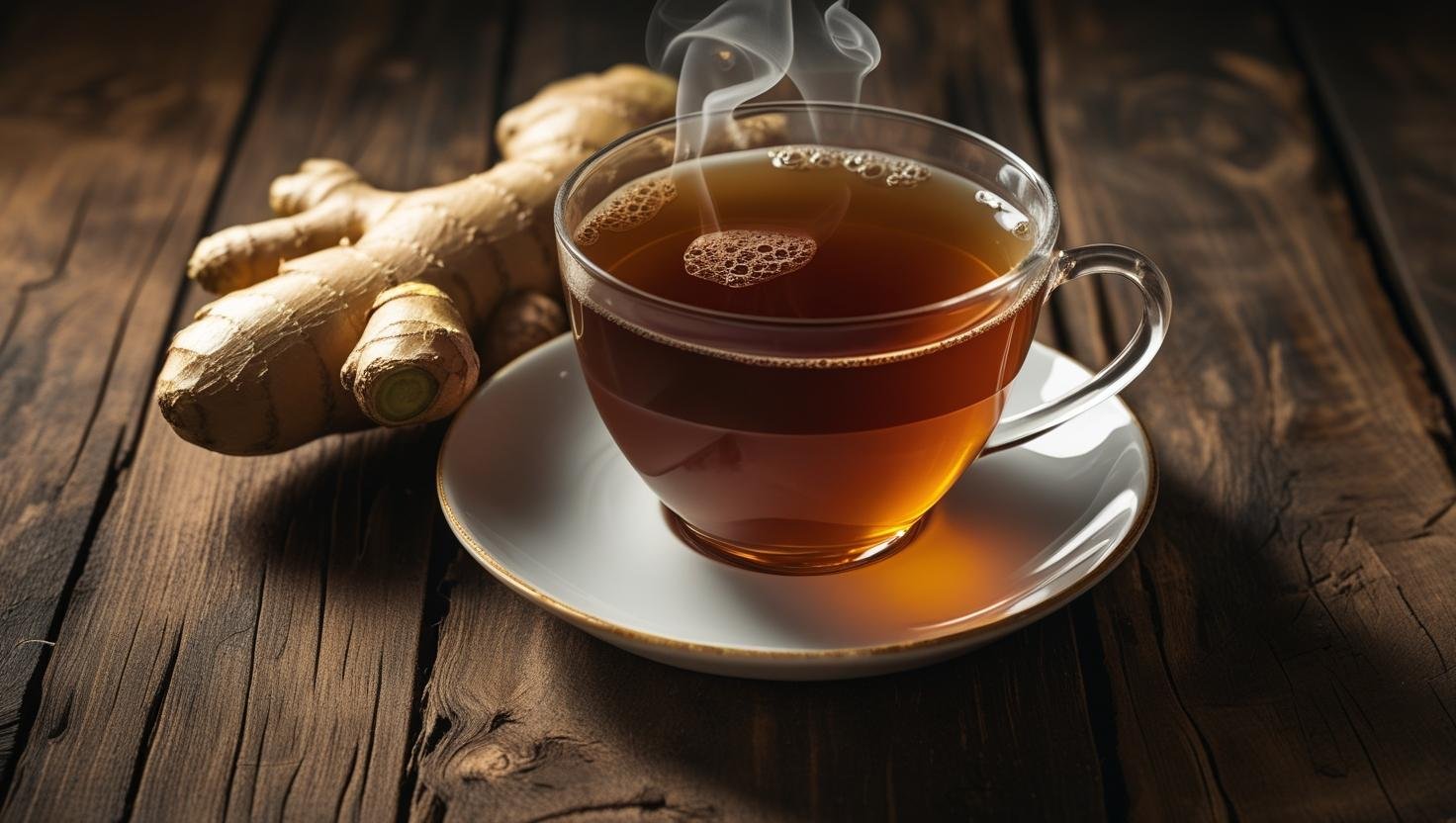 a cup of tea without milk and put a ginger beside the cup