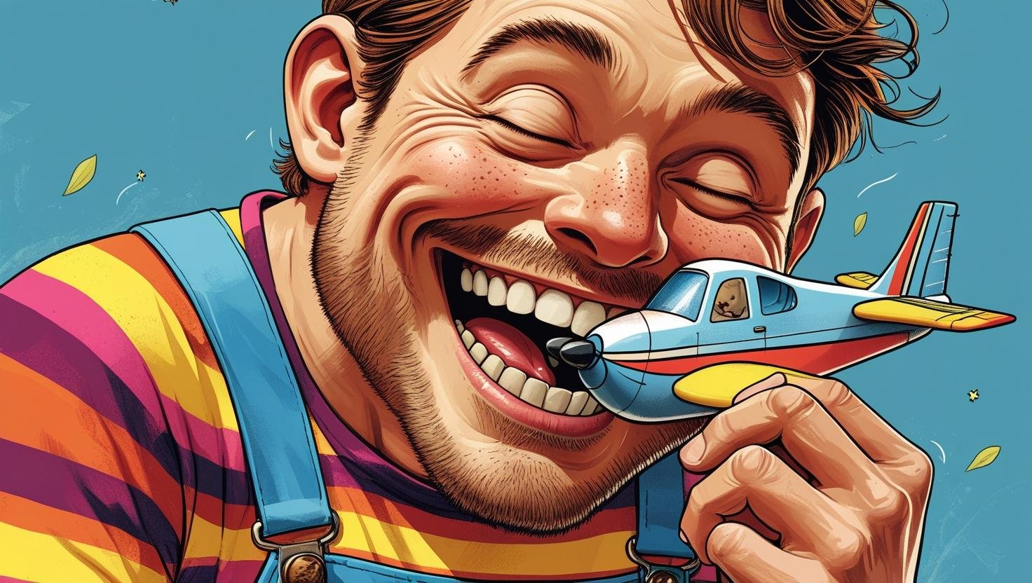 a man eating aeroplane
